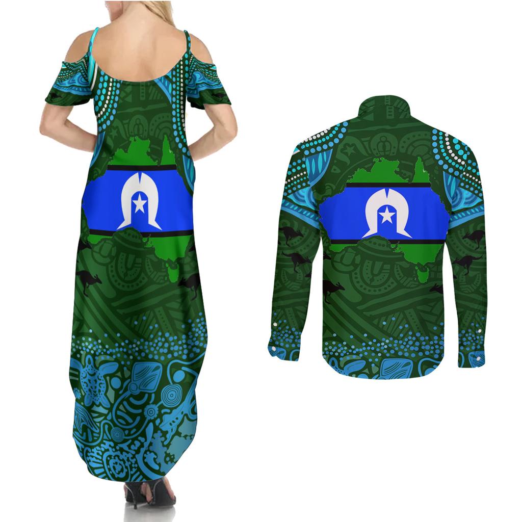 Torest Trait Islands Mix Aboriginal Pattern Couples Matching Summer Maxi Dress and Long Sleeve Button Shirt