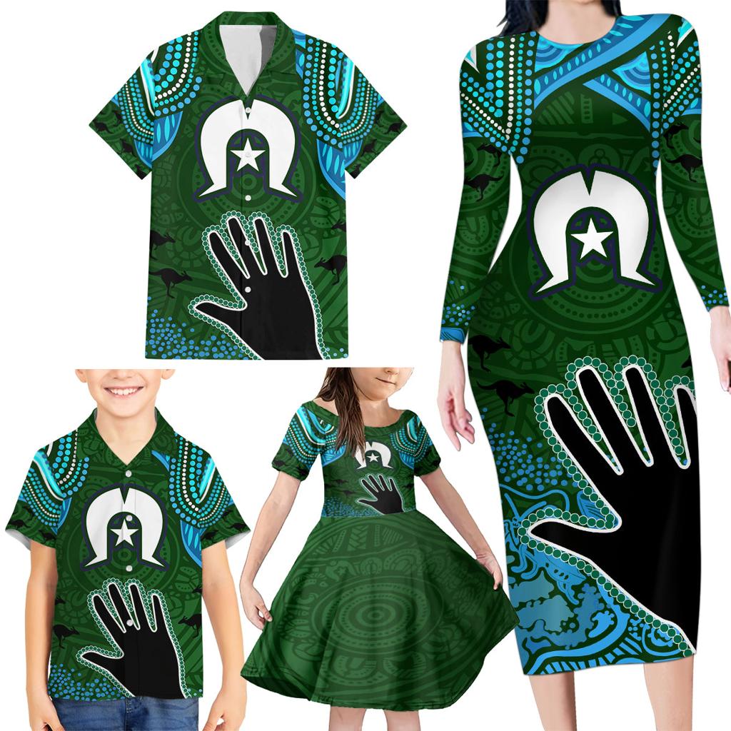 Torest Trait Islands Mix Aboriginal Pattern Family Matching Long Sleeve Bodycon Dress and Hawaiian Shirt