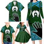 Torest Trait Islands Mix Aboriginal Pattern Family Matching Long Sleeve Bodycon Dress and Hawaiian Shirt