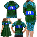 Torest Trait Islands Mix Aboriginal Pattern Family Matching Long Sleeve Bodycon Dress and Hawaiian Shirt