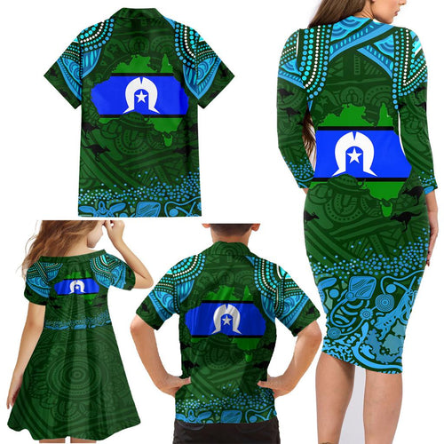 Torest Trait Islands Mix Aboriginal Pattern Family Matching Long Sleeve Bodycon Dress and Hawaiian Shirt