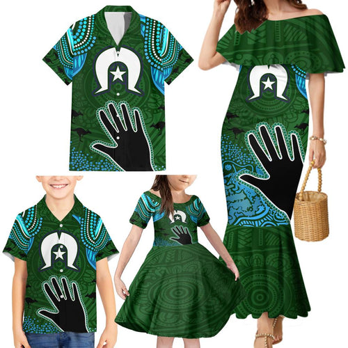 Torest Trait Islands Mix Aboriginal Pattern Family Matching Mermaid Dress and Hawaiian Shirt