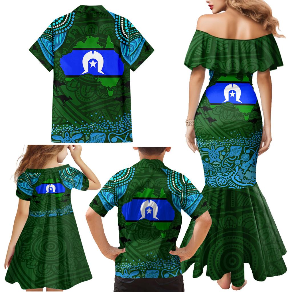 Torest Trait Islands Mix Aboriginal Pattern Family Matching Mermaid Dress and Hawaiian Shirt