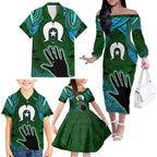 Torest Trait Islands Mix Aboriginal Pattern Family Matching Off Shoulder Long Sleeve Dress and Hawaiian Shirt