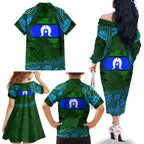 Torest Trait Islands Mix Aboriginal Pattern Family Matching Off Shoulder Long Sleeve Dress and Hawaiian Shirt