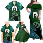 Torest Trait Islands Mix Aboriginal Pattern Family Matching Off Shoulder Maxi Dress and Hawaiian Shirt
