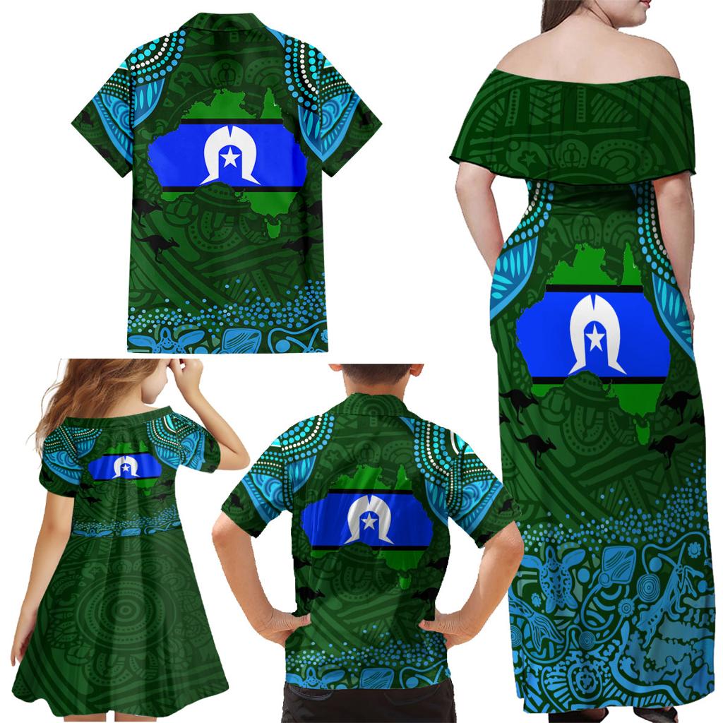 Torest Trait Islands Mix Aboriginal Pattern Family Matching Off Shoulder Maxi Dress and Hawaiian Shirt