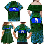 Torest Trait Islands Mix Aboriginal Pattern Family Matching Off Shoulder Maxi Dress and Hawaiian Shirt