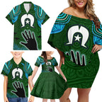 Torest Trait Islands Mix Aboriginal Pattern Family Matching Off Shoulder Short Dress and Hawaiian Shirt