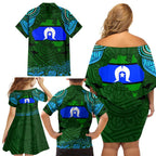 Torest Trait Islands Mix Aboriginal Pattern Family Matching Off Shoulder Short Dress and Hawaiian Shirt