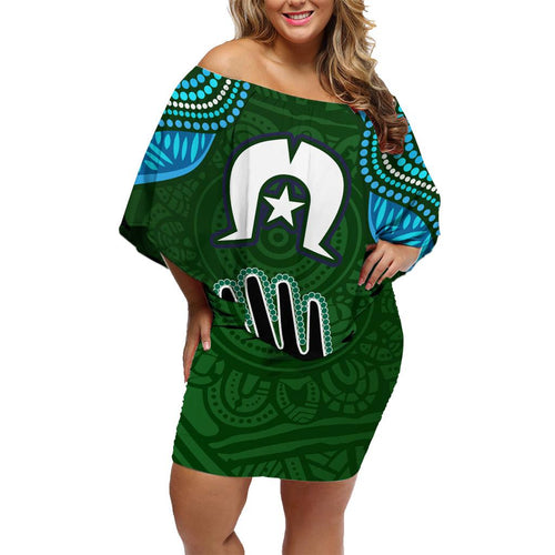 Torest Trait Islands Mix Aboriginal Pattern Family Matching Off Shoulder Short Dress and Hawaiian Shirt