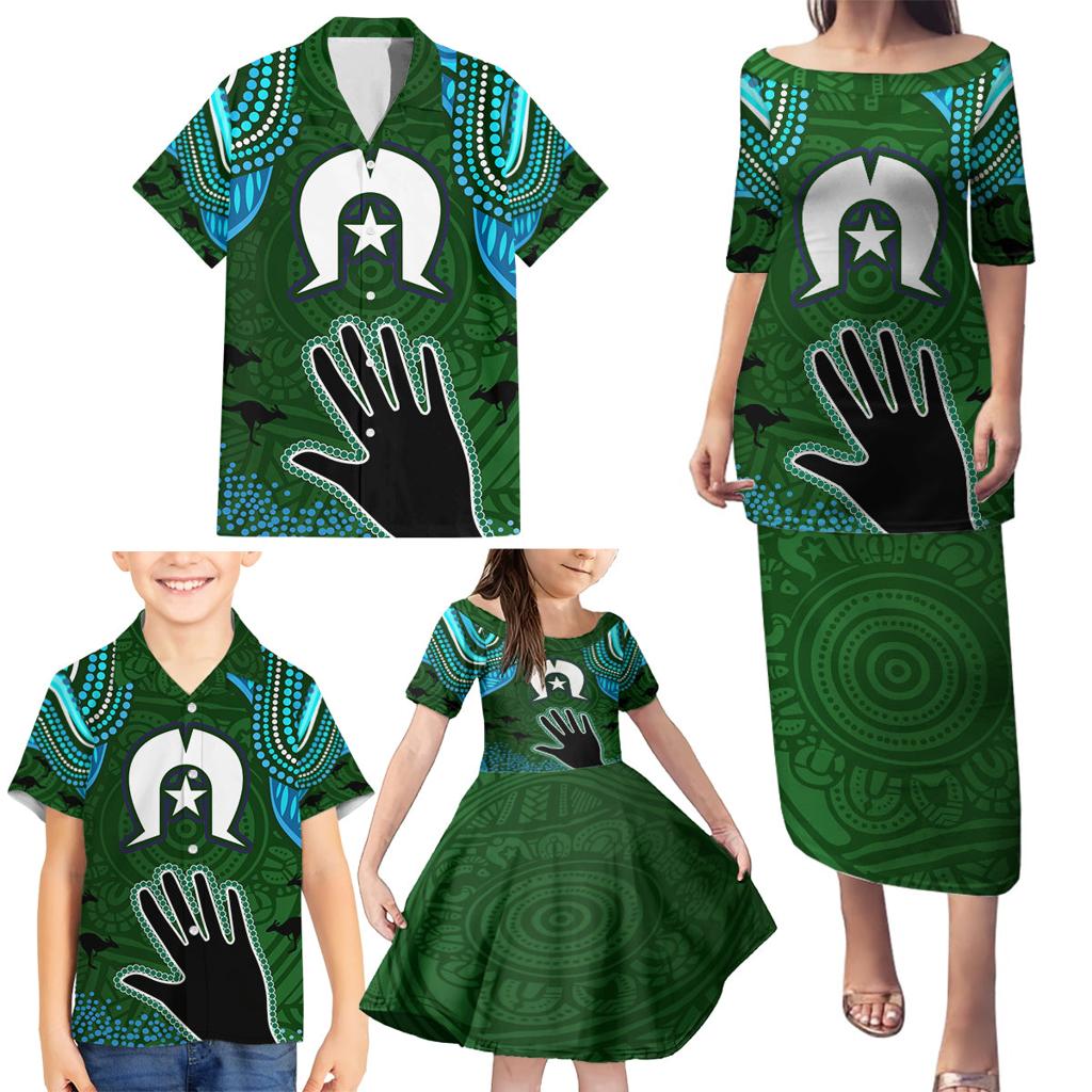Torest Trait Islands Mix Aboriginal Pattern Family Matching Puletasi and Hawaiian Shirt