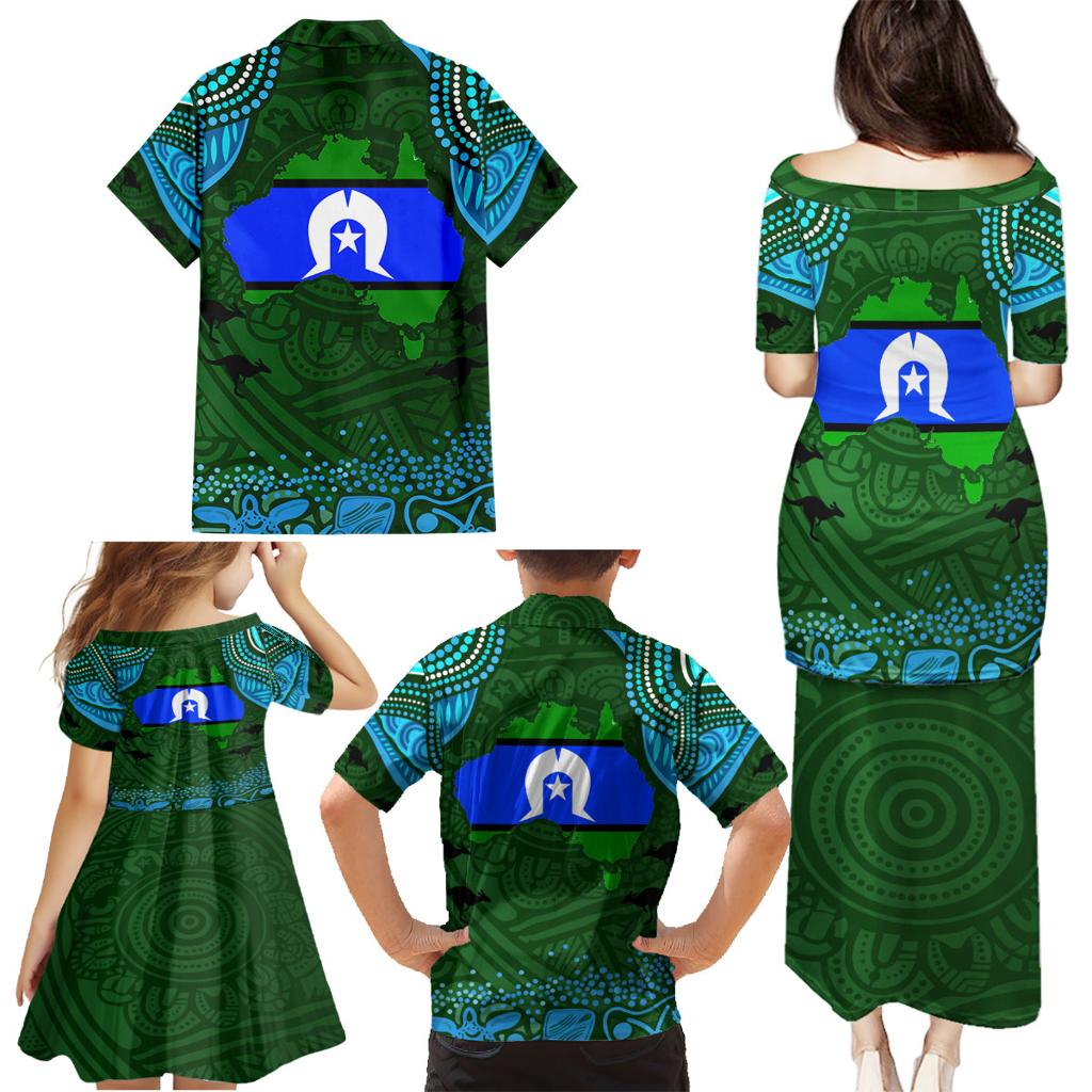 Torest Trait Islands Mix Aboriginal Pattern Family Matching Puletasi and Hawaiian Shirt