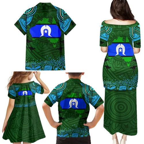 Torest Trait Islands Mix Aboriginal Pattern Family Matching Puletasi and Hawaiian Shirt