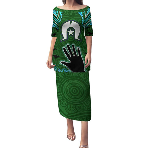 Torest Trait Islands Mix Aboriginal Pattern Family Matching Puletasi and Hawaiian Shirt