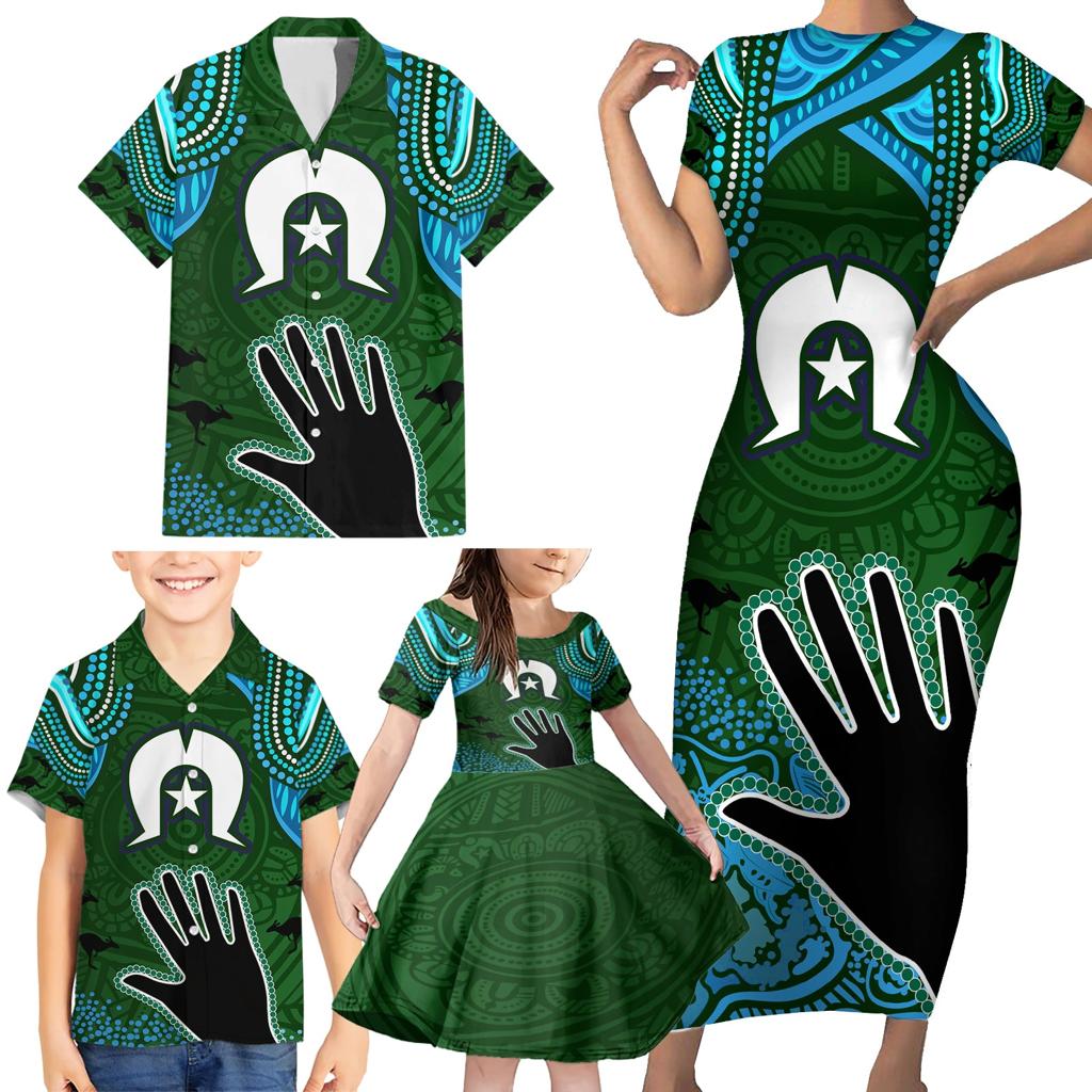 Torest Trait Islands Mix Aboriginal Pattern Family Matching Short Sleeve Bodycon Dress and Hawaiian Shirt