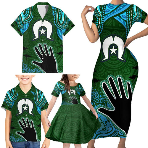 Torest Trait Islands Mix Aboriginal Pattern Family Matching Short Sleeve Bodycon Dress and Hawaiian Shirt