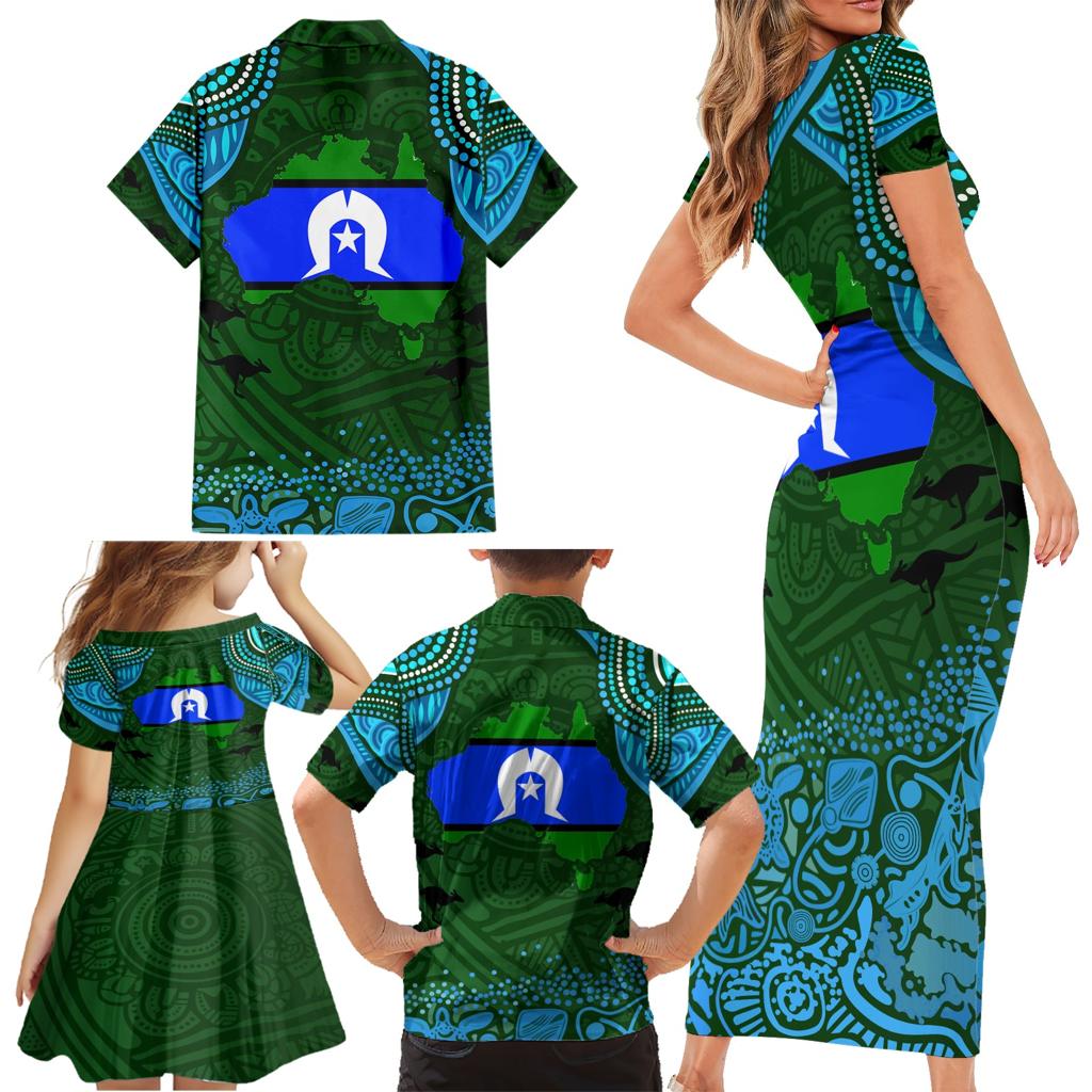 Torest Trait Islands Mix Aboriginal Pattern Family Matching Short Sleeve Bodycon Dress and Hawaiian Shirt