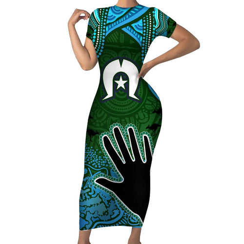 Torest Trait Islands Mix Aboriginal Pattern Family Matching Short Sleeve Bodycon Dress and Hawaiian Shirt