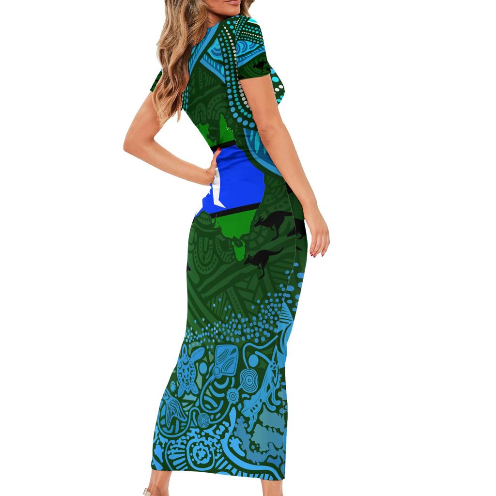 Torest Trait Islands Mix Aboriginal Pattern Family Matching Short Sleeve Bodycon Dress and Hawaiian Shirt