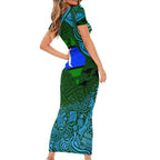 Torest Trait Islands Mix Aboriginal Pattern Family Matching Short Sleeve Bodycon Dress and Hawaiian Shirt