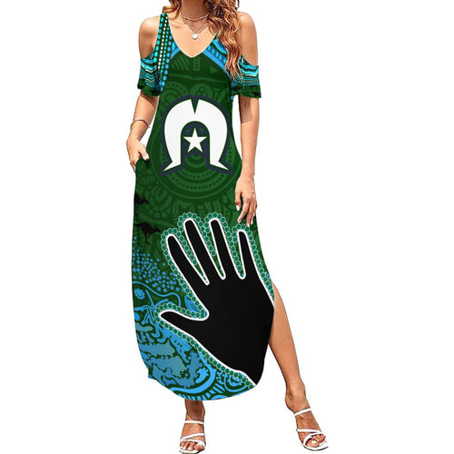 Torest Trait Islands Mix Aboriginal Pattern Family Matching Summer Maxi Dress and Hawaiian Shirt