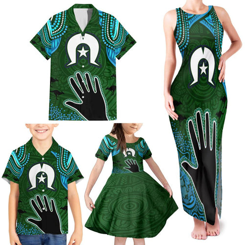 Torest Trait Islands Mix Aboriginal Pattern Family Matching Tank Maxi Dress and Hawaiian Shirt