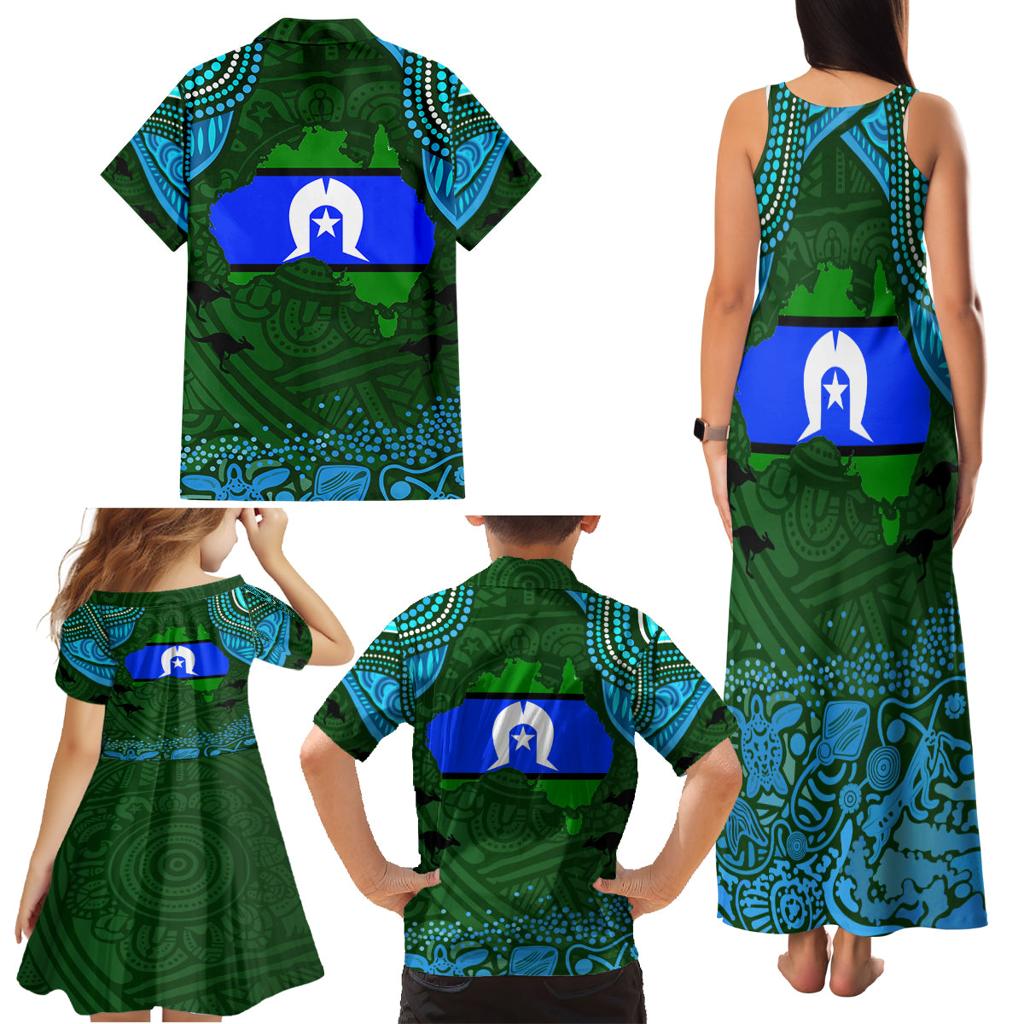 Torest Trait Islands Mix Aboriginal Pattern Family Matching Tank Maxi Dress and Hawaiian Shirt