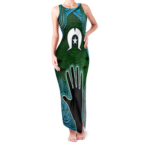 Torest Trait Islands Mix Aboriginal Pattern Family Matching Tank Maxi Dress and Hawaiian Shirt
