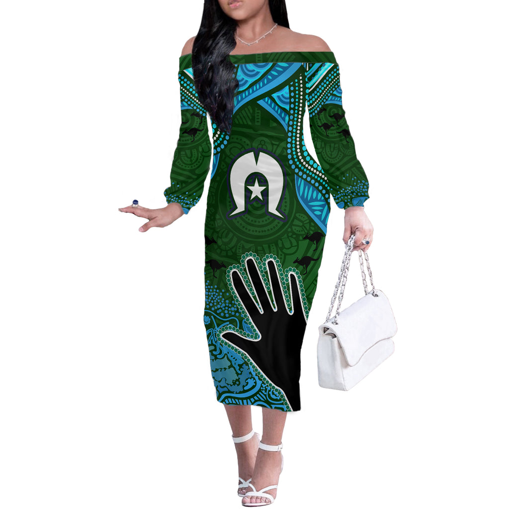 Torest Trait Islands Mix Aboriginal Pattern Off The Shoulder Long Sleeve Dress
