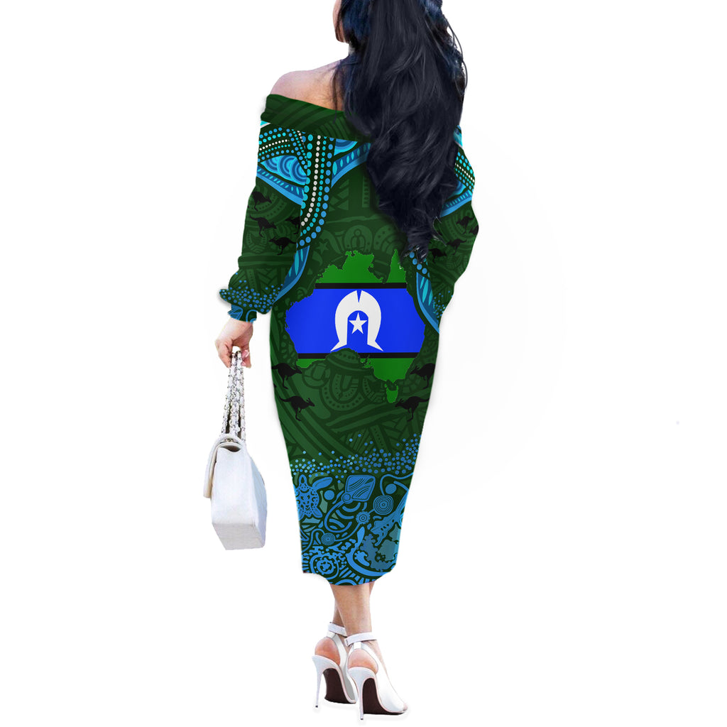 Torest Trait Islands Mix Aboriginal Pattern Off The Shoulder Long Sleeve Dress