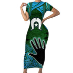 Torest Trait Islands Mix Aboriginal Pattern Short Sleeve Bodycon Dress