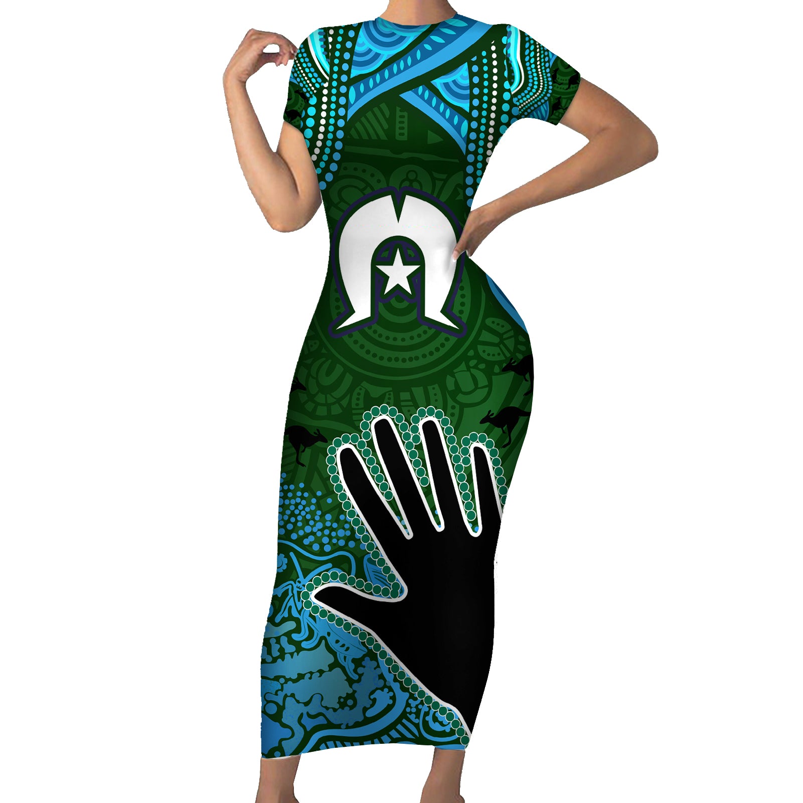 Torest Trait Islands Mix Aboriginal Pattern Short Sleeve Bodycon Dress
