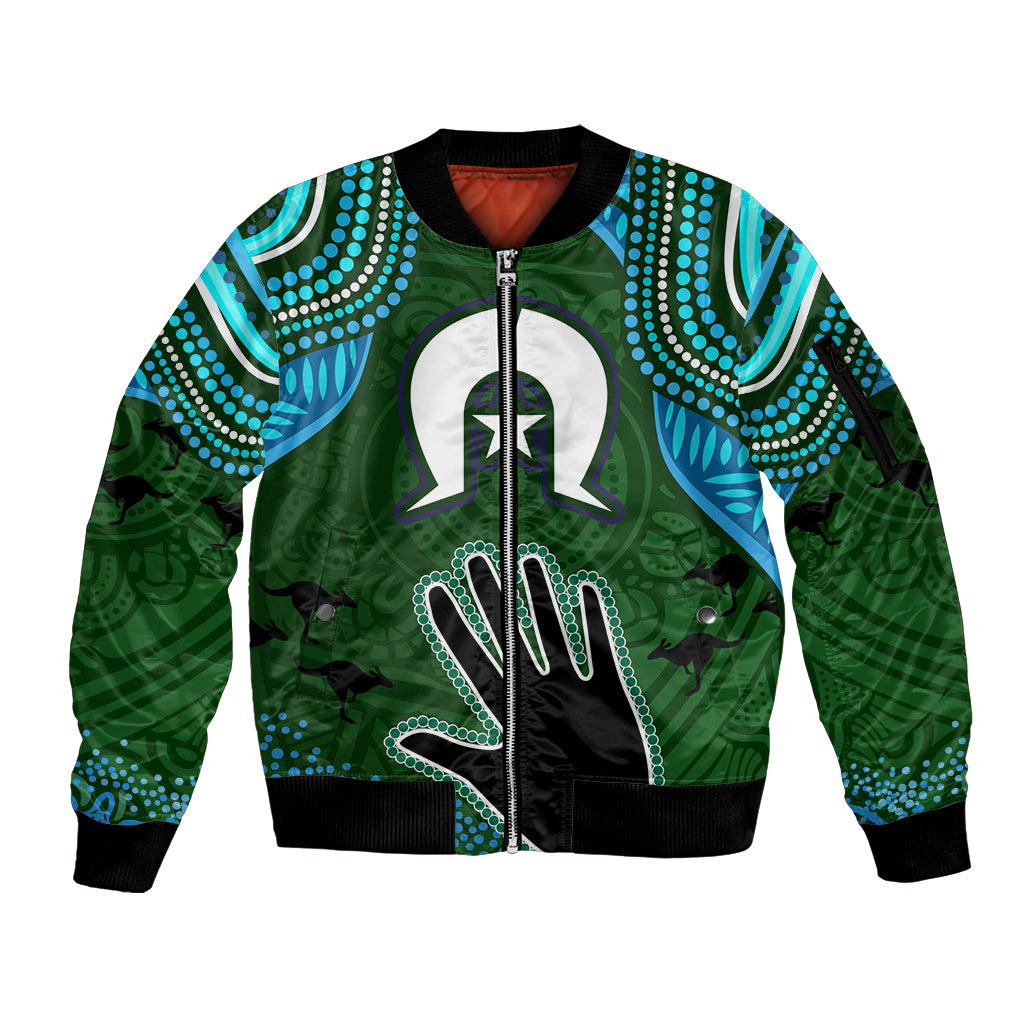 Torest Trait Islands Mix Aboriginal Pattern Sleeve Zip Bomber Jacket