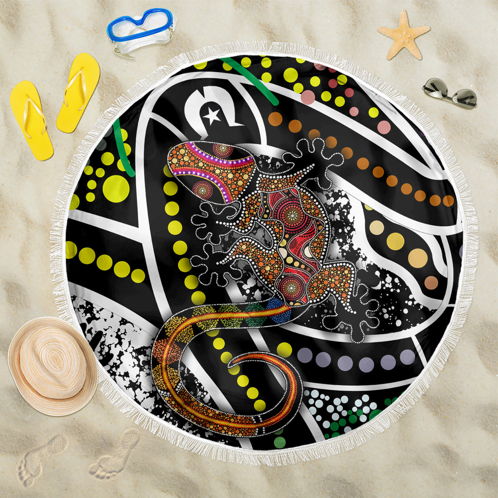 Aboriginal Lizzard Pattern Dot Art Beach Blanket