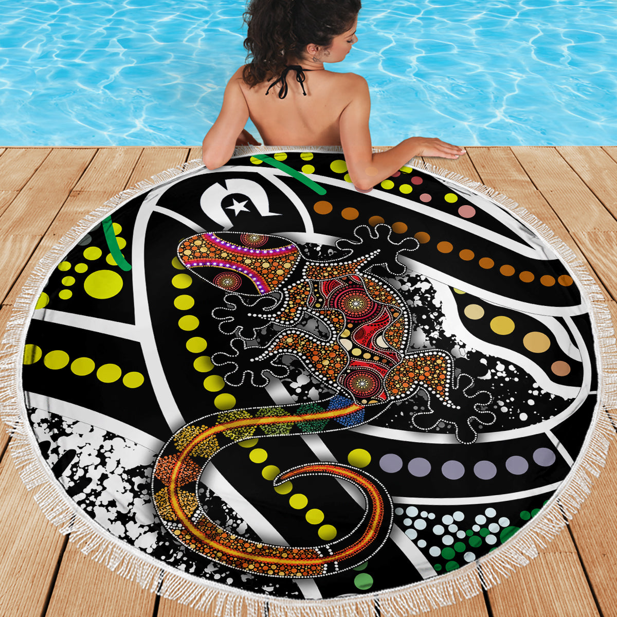 Aboriginal Lizzard Pattern Dot Art Beach Blanket