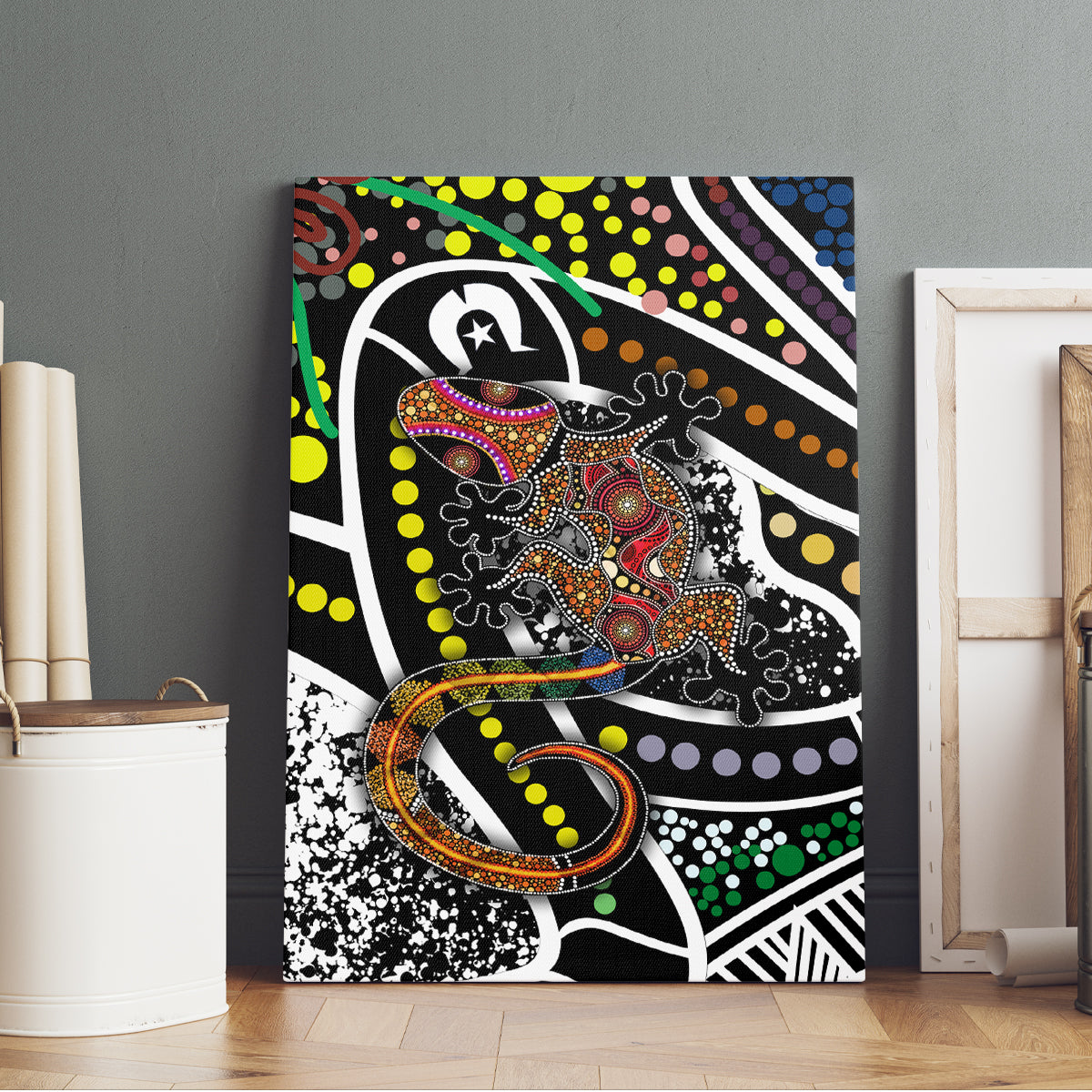 Aboriginal Lizzard Pattern Dot Art Canvas Wall Art