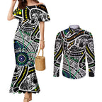 Aboriginal Lizzard Pattern Dot Art Couples Matching Mermaid Dress and Long Sleeve Button Shirt