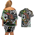 Aboriginal Lizzard Pattern Dot Art Couples Matching Off Shoulder Short Dress and Hawaiian Shirt