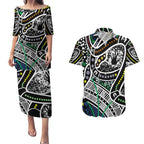 Aboriginal Lizzard Pattern Dot Art Couples Matching Puletasi and Hawaiian Shirt