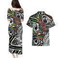 Aboriginal Lizzard Pattern Dot Art Couples Matching Puletasi and Hawaiian Shirt