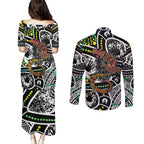 Aboriginal Lizzard Pattern Dot Art Couples Matching Puletasi and Long Sleeve Button Shirt