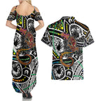 Aboriginal Lizzard Pattern Dot Art Couples Matching Summer Maxi Dress and Hawaiian Shirt