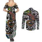 Aboriginal Lizzard Pattern Dot Art Couples Matching Summer Maxi Dress and Long Sleeve Button Shirt