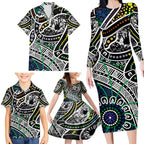 Aboriginal Lizzard Pattern Dot Art Family Matching Long Sleeve Bodycon Dress and Hawaiian Shirt