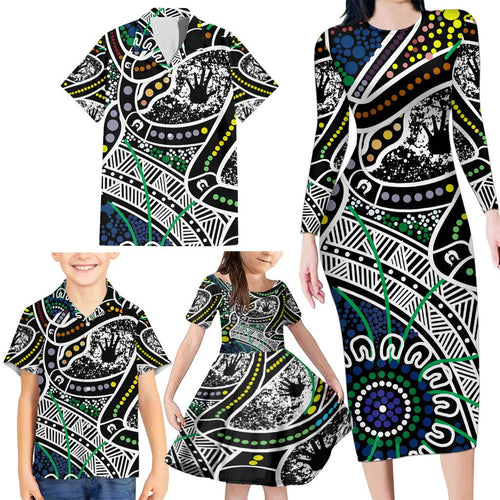 Aboriginal Lizzard Pattern Dot Art Family Matching Long Sleeve Bodycon Dress and Hawaiian Shirt