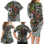 Aboriginal Lizzard Pattern Dot Art Family Matching Long Sleeve Bodycon Dress and Hawaiian Shirt