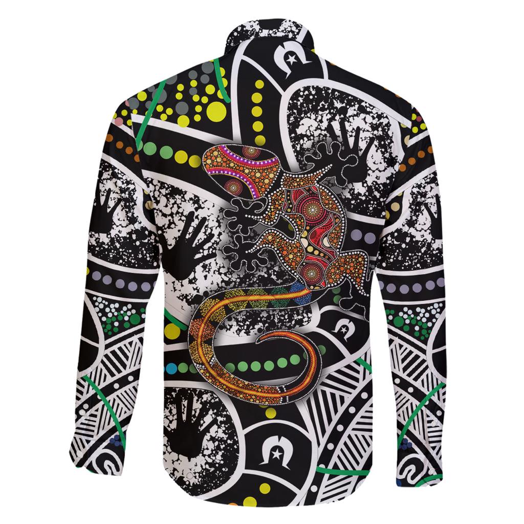 Aboriginal Lizzard Pattern Dot Art Family Matching Long Sleeve Bodycon Dress and Hawaiian Shirt