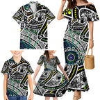 Aboriginal Lizzard Pattern Dot Art Family Matching Mermaid Dress and Hawaiian Shirt