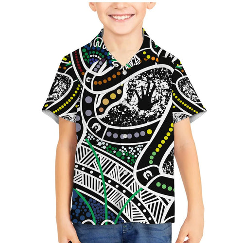 Aboriginal Lizzard Pattern Dot Art Family Matching Mermaid Dress and Hawaiian Shirt